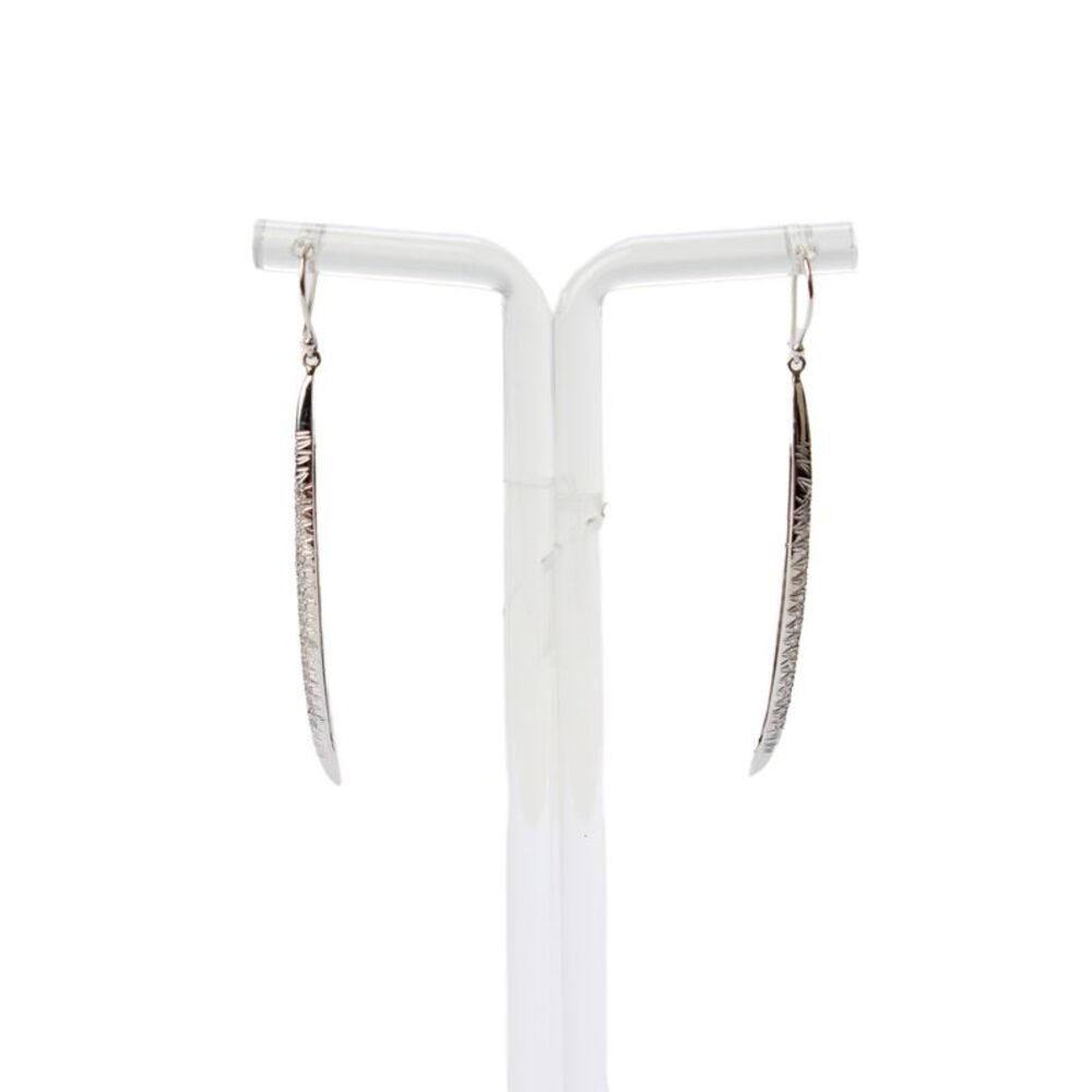Designer Womens 18K White Gold ~1CTW Diamond Crescent Dangle Earrings 4.6g